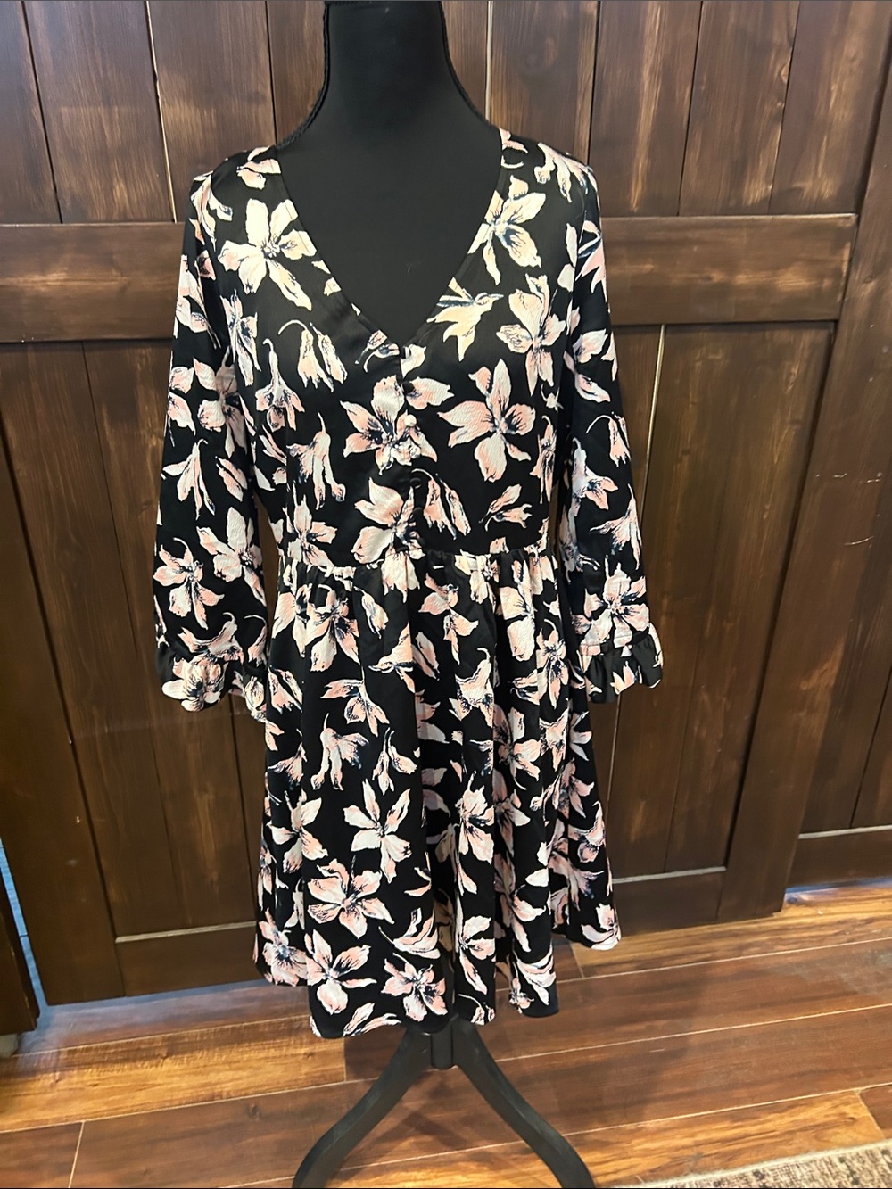 Madewell Black Dress with Blush Floral Print